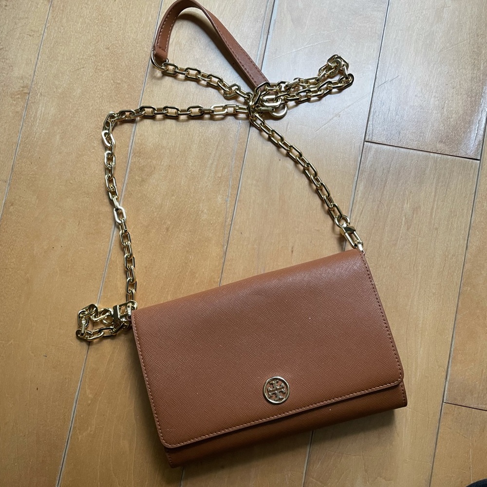 Brown camel Tory Burch crossbody purse